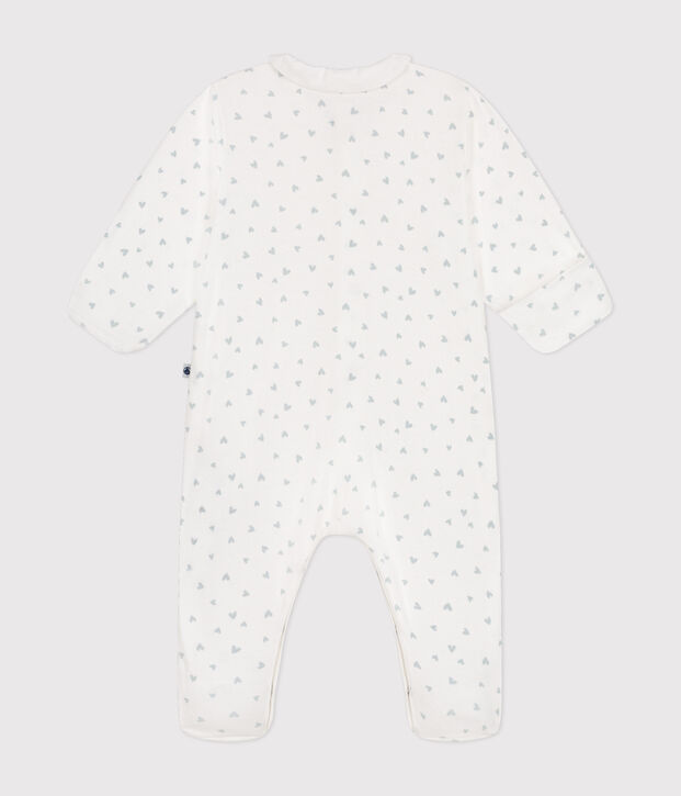 Katoenen babypyjama met print wit/blauw