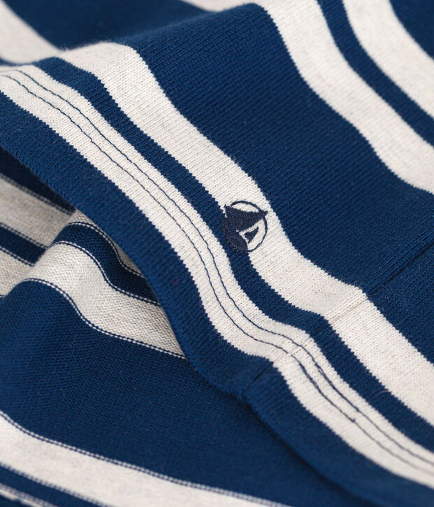 Meisjesjurk met lange mouwen in dik katoen blauw/beige