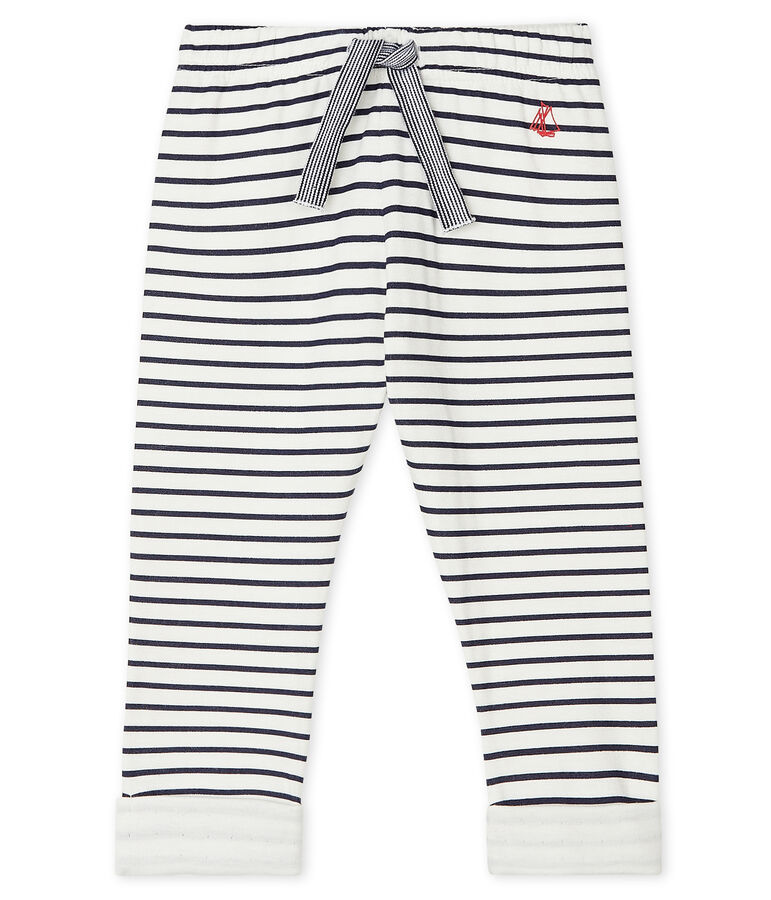 Broek van tubic met print baby wit/blauw