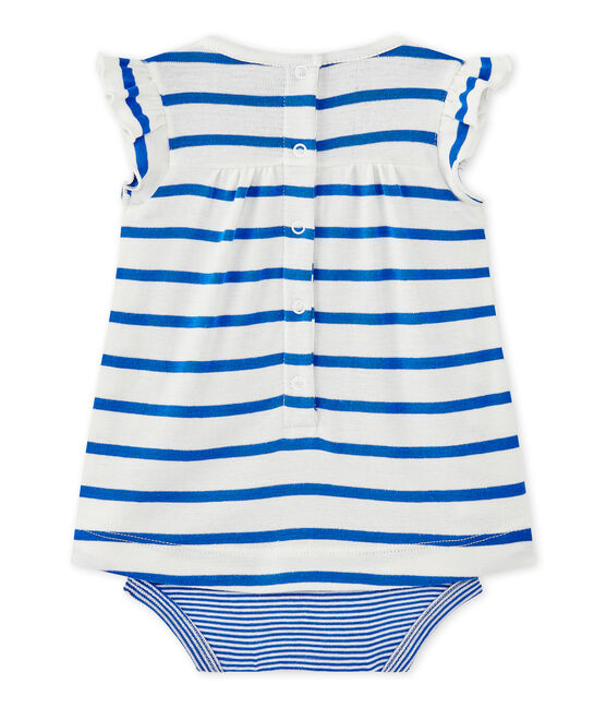 Gestreept bodyjurkje voor babymeisjes wit MARSHMALLOW/blauw PERSE