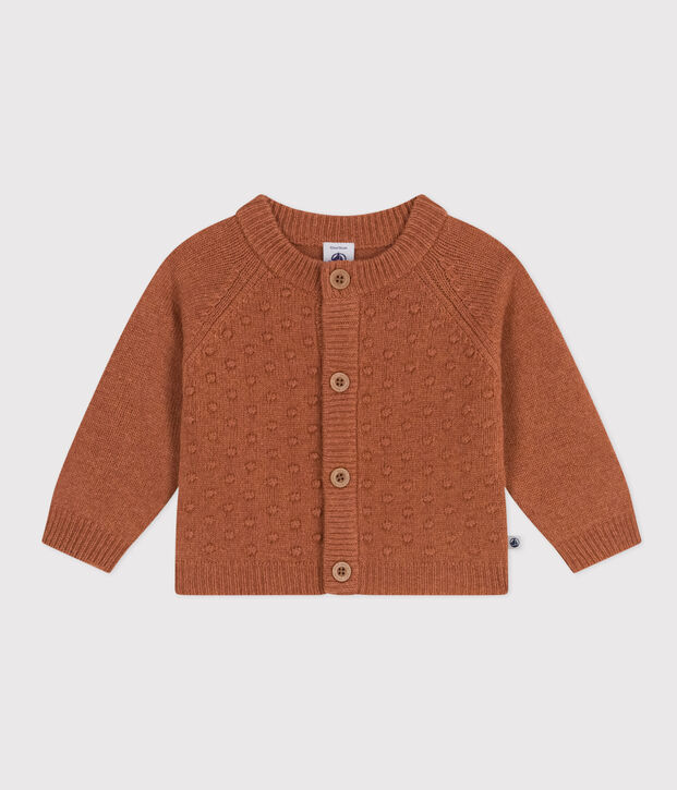 Babycardigan in tricot van wol en gerecycleerde nylon bruin