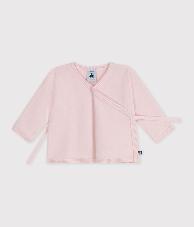 Brassi&egrave;re b&eacute;b&eacute; cache-c&oelig;ur en tricot laine et coton ajour&eacute; rose clair