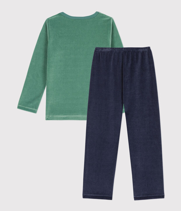 Pyjama petit gar&ccedil;on en velours vert/multicouleur