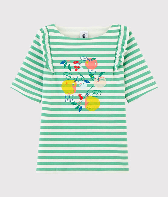 T-shirt van jersey met korte mouwen voor meisjes groen ALOEVERA/wit MARSHMALLOW