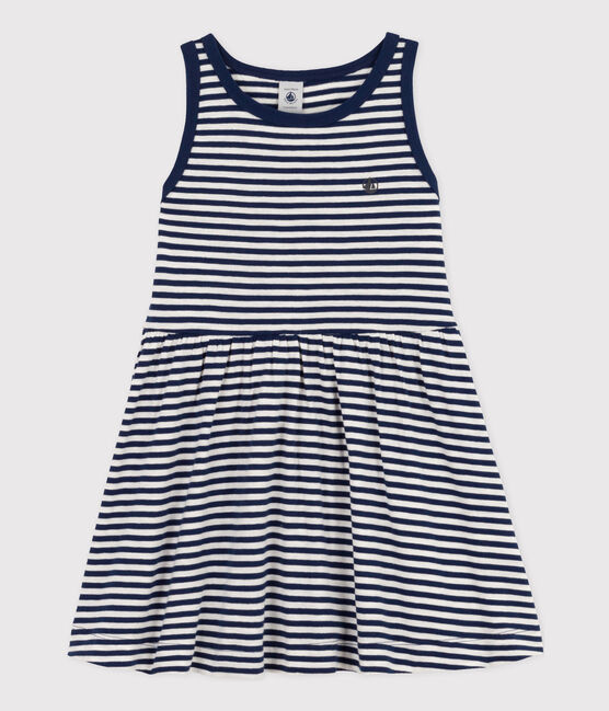 Robe rayée sans manches en coton enfant fille bleu MEDIEVAL/blanc MARSHMALLOW
