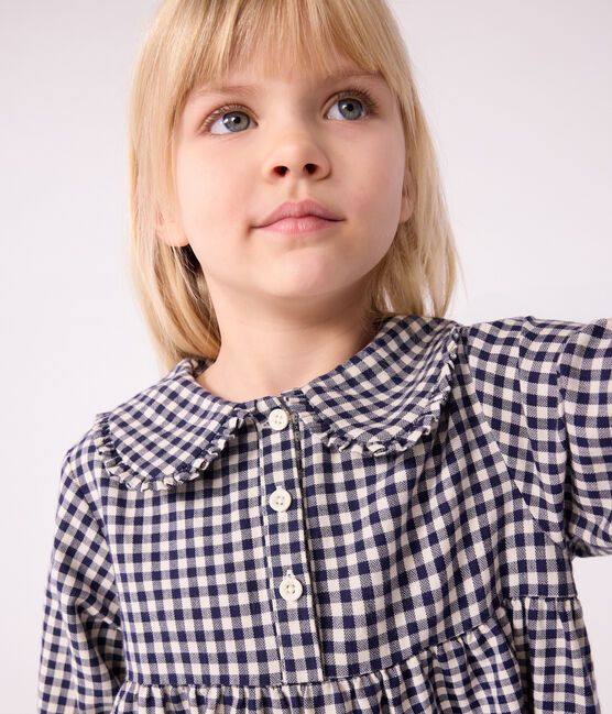 Flanellen geruite jurk met lange mouwen voor kinderen blauw SOIR/ MILK