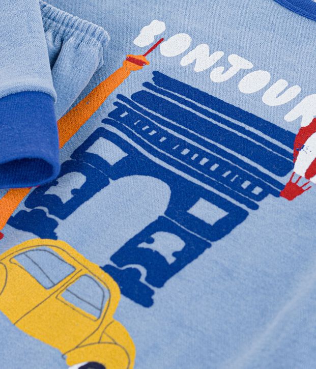Fluwelen kinderpyjama met Parijs-print blauw
