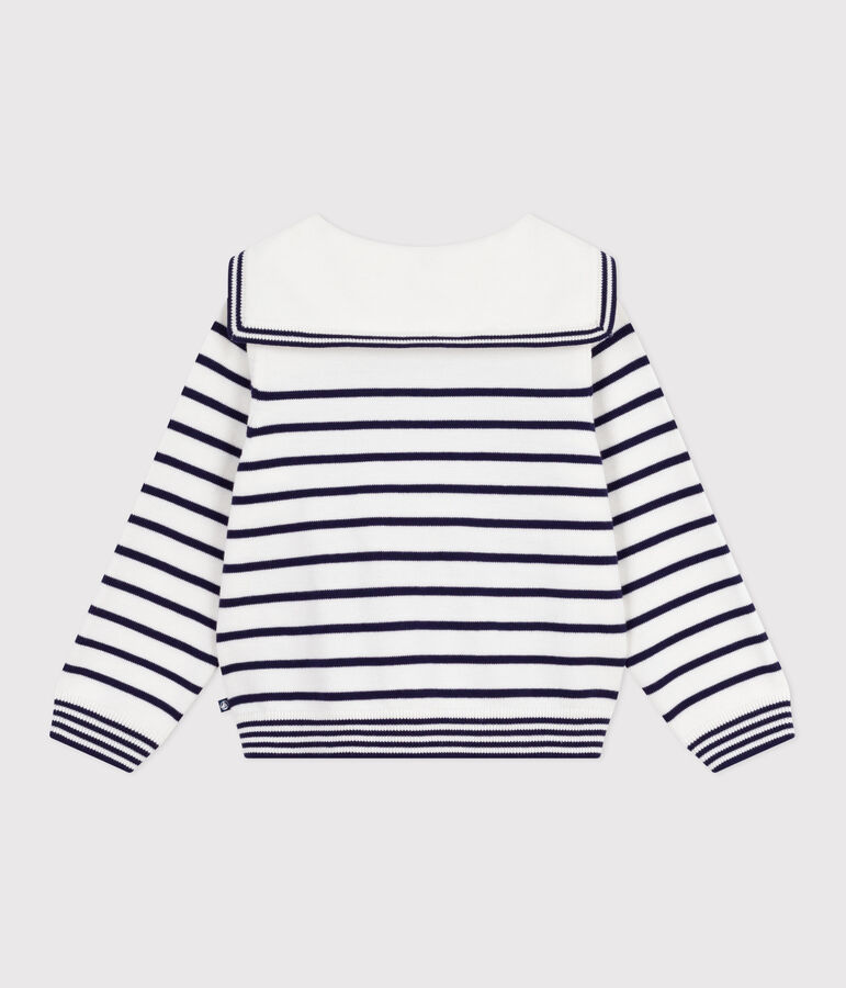 Pull marin enfant en coton &agrave; rayures bleu MARSHMALLOW/ SOIR