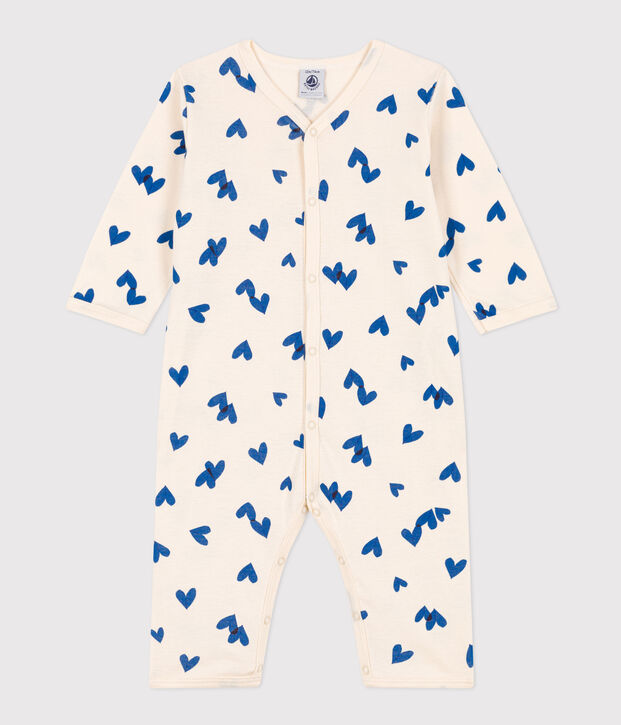 Katoenen babypyjama zonder voetjes met print ecru/blauw