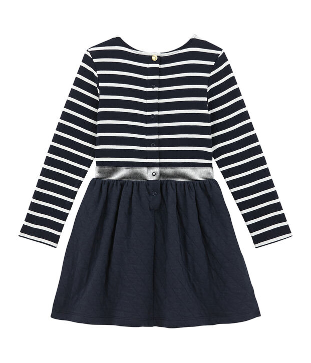 Robe enfant fille bi-mati&egrave;re ray&eacute;e bleu/blanc