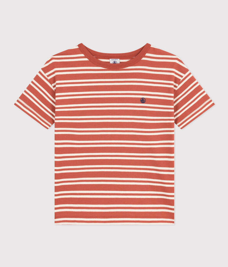 Tee-shirt ray&eacute; en jersey enfant gar&ccedil;on marron/&eacute;cru