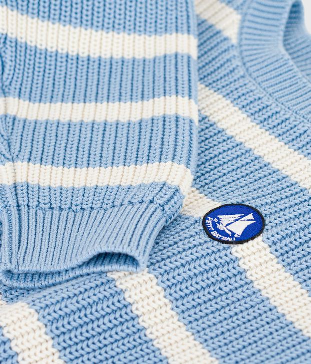 Gebreide kindertrui blauw/ecru