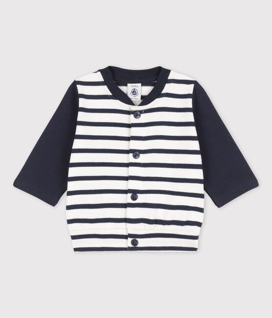 Teddy van jerseystof voor baby's wit MARSHMALLOW/blauw SMOKING