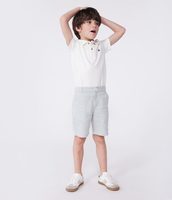 Effen katoenen polo met korte mouwen voor kinderen wit MARSHMALLOW
