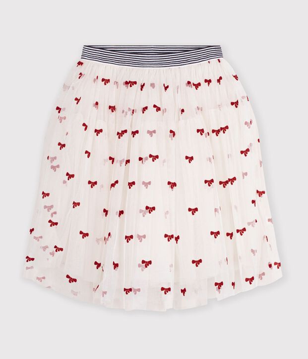 Jupe longue en tulle enfant unie &eacute;cru/rouge