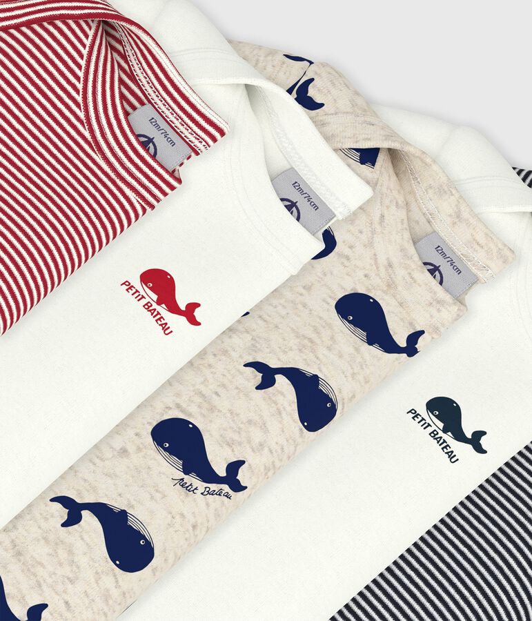 Setje van katoenen body's met korte mouwen en walvisprint multicouleur