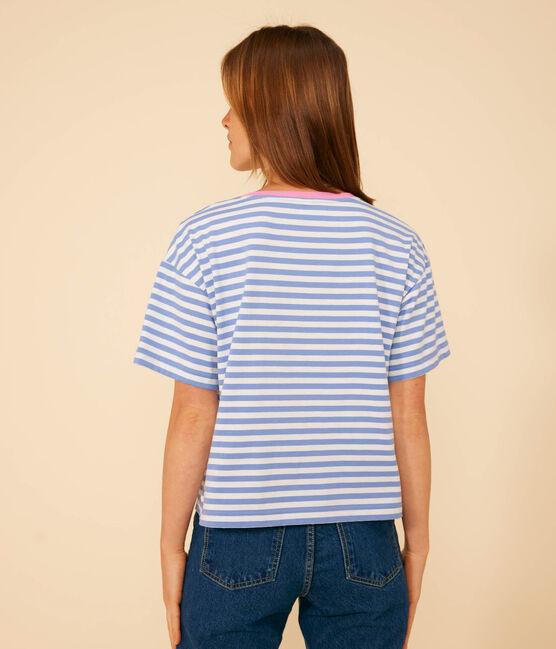 LE BOXY, gestreept T-shirt voor dames in katoen  GAULOISE/ MARSHMALLOW