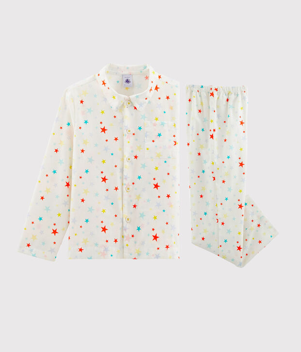 Jongenspyjama van twill wit/multicouleur