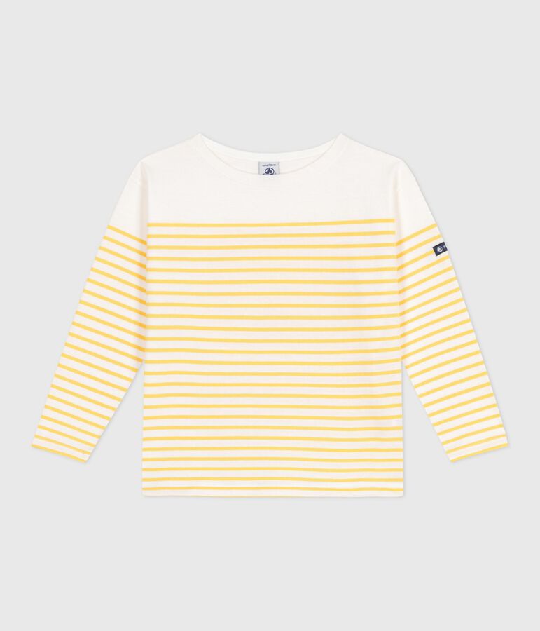 Teeshirt marini&egrave;re enfant en coton manches longues blanc/jaune
