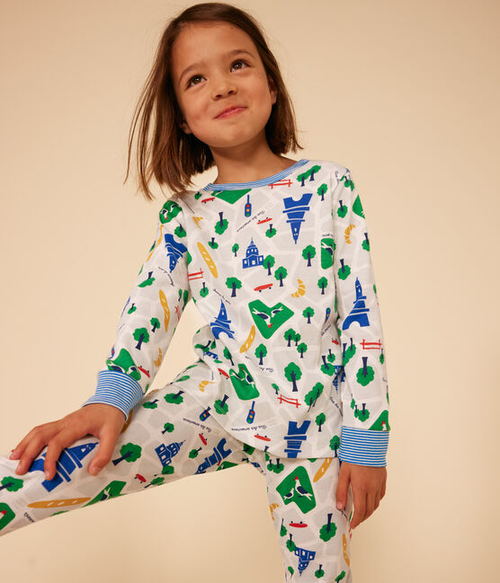 Katoenen pyjama met Paris-motief voor kinderen wit MARSHMALLOW/wit MULTICO