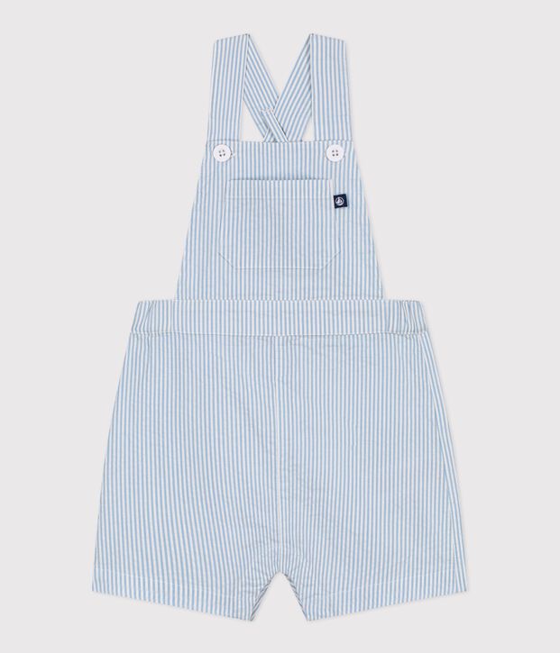 Gestreepte korte salopette van katoen voor baby's blauw/blauw