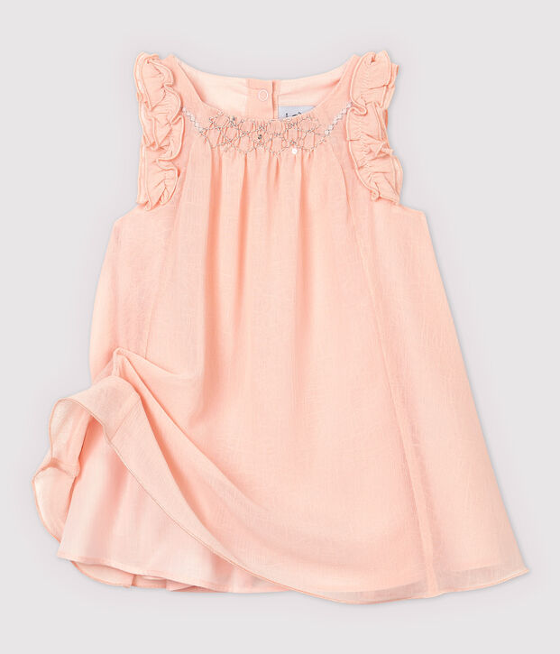 Robe manches courtes en cr&ecirc;pe b&eacute;b&eacute; fille rose