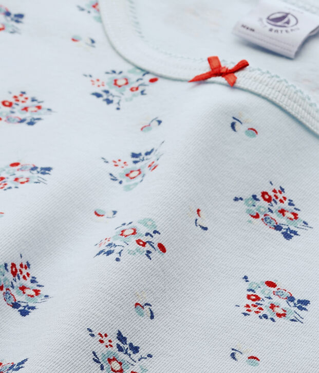 T-shirt fille imprim&eacute; en jersey stretch bleu/multicouleur