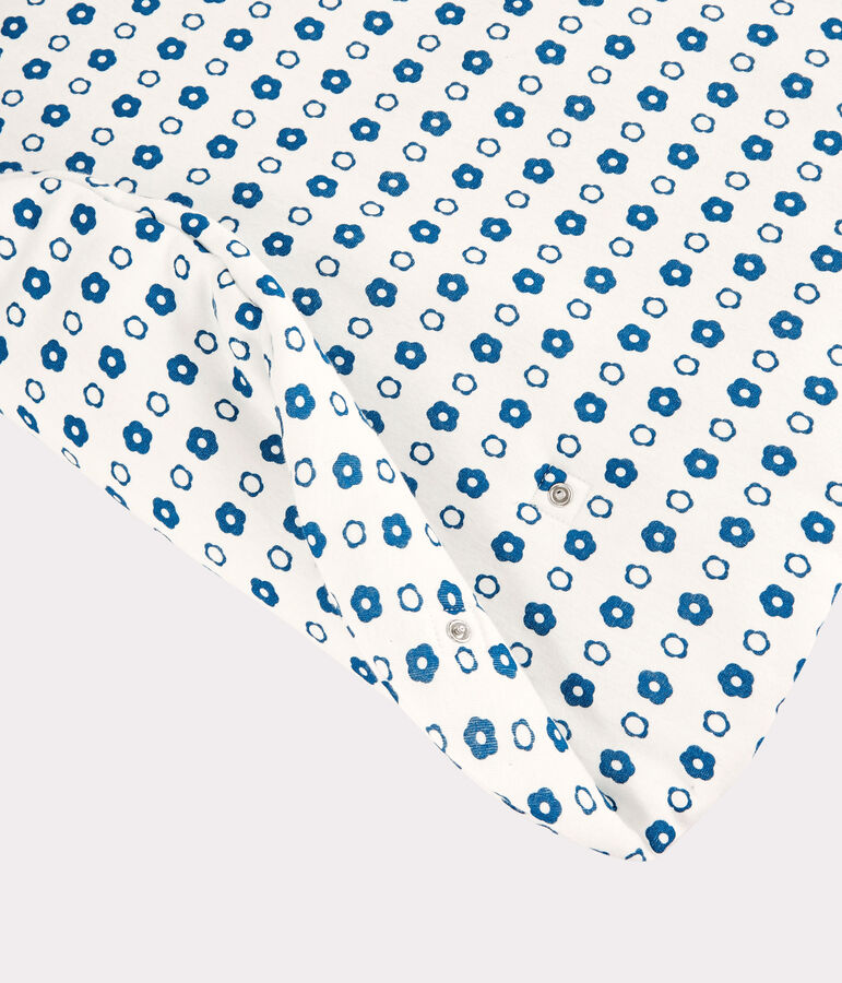 Trappelzak met blauw retrobloemmotief van biologisch katoen wit/blauw