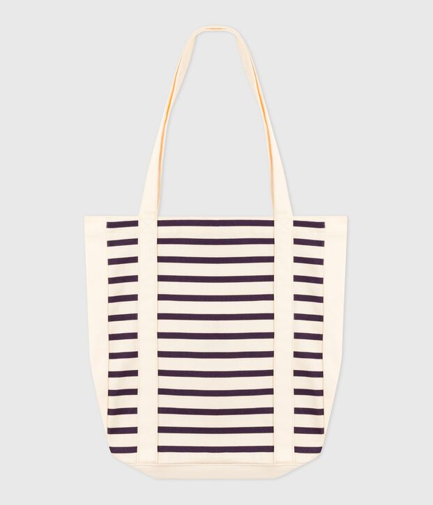 Gestreepte totebag van geweven stof voor volwassenen blauw/blauw