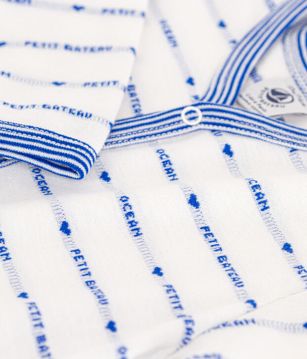 Dors-bien sans pieds jacquard en coton blanc/bleu