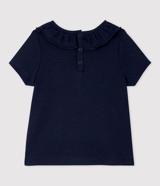 Blouse ajourée manches courtes en coton bébé fille bleu SMOKING