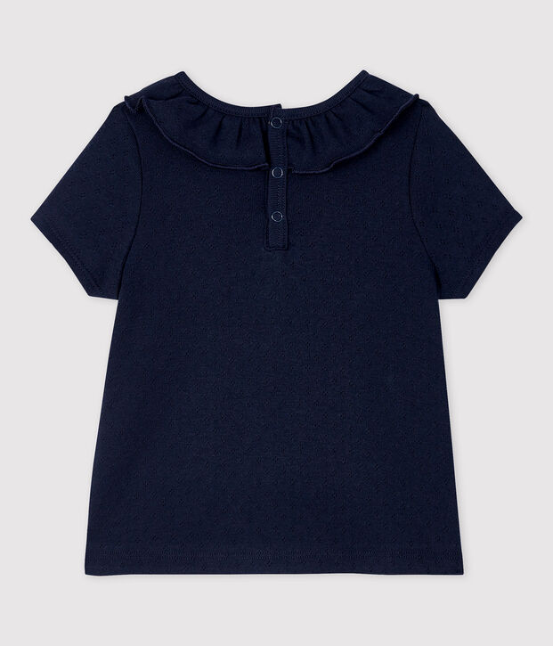 Blouse ajour&eacute;e manches courtes en coton b&eacute;b&eacute; fille bleu marine