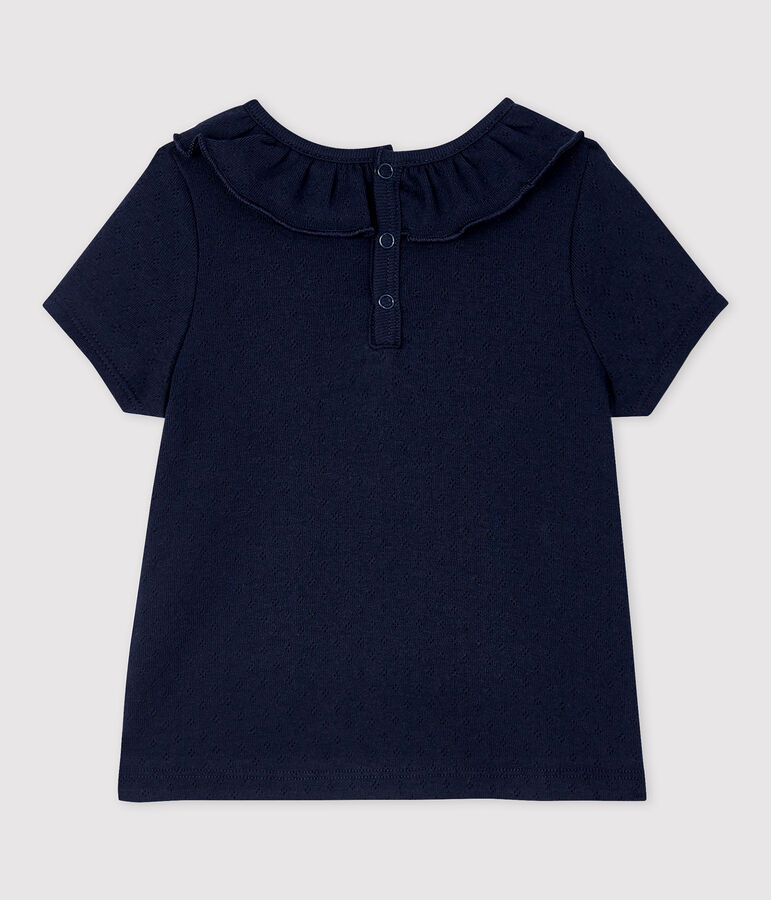 Ajour katoenen blouse met korte mouwen voor babymeisjes blauw