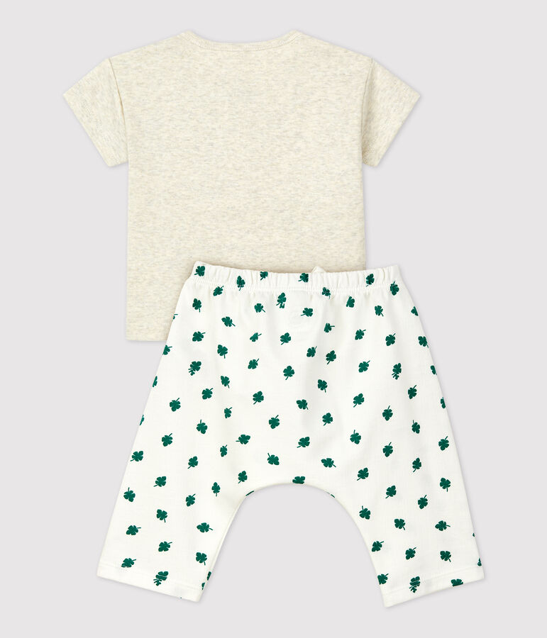 Ensemble 2 pi&egrave;ces imprim&eacute; v&eacute;g&eacute;tal en molleton bio b&eacute;b&eacute; beige/multicouleur