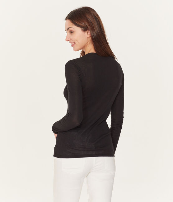 Dames-t-shirt met lange mouwen in licht katoen zwart NOIR