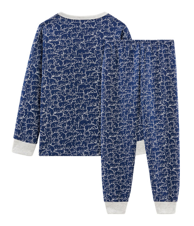 Jongenspyjama van molton blauw/wit