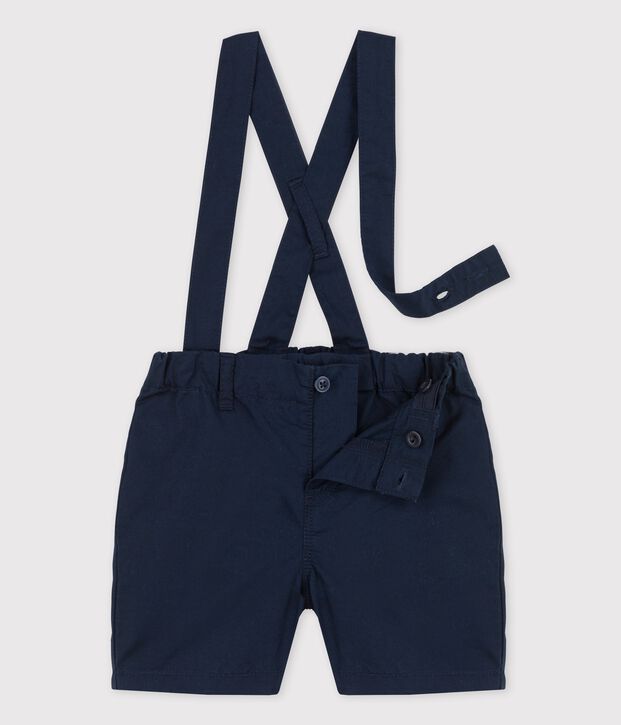 Short &agrave; bretelles en serge craquante b&eacute;b&eacute; bleu marine