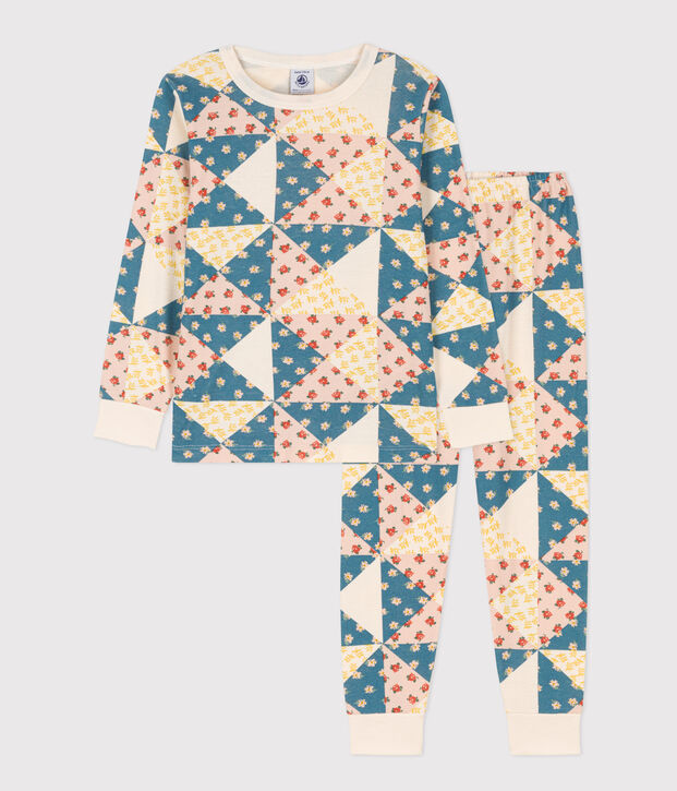 Katoenen patchwork pyjama voor meisjes ecru/multicouleur