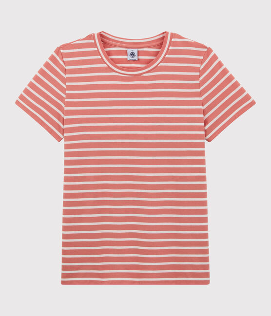 DE STRAIGHT-FIT, T-shirt voor dames met ronde hals in biokatoen roze PAPAYE/ MARSHMALLOW