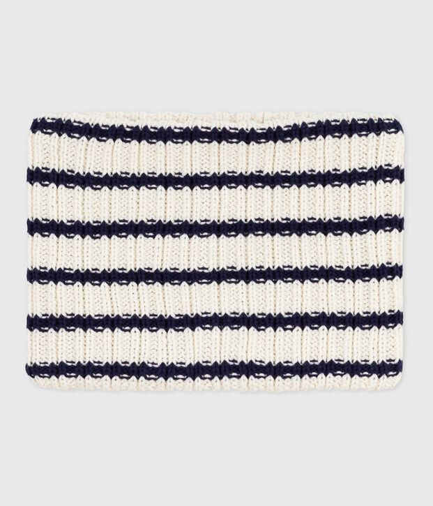 Snood enfant ray&eacute; en tricot doubl&eacute; en polaire bleu/bleu