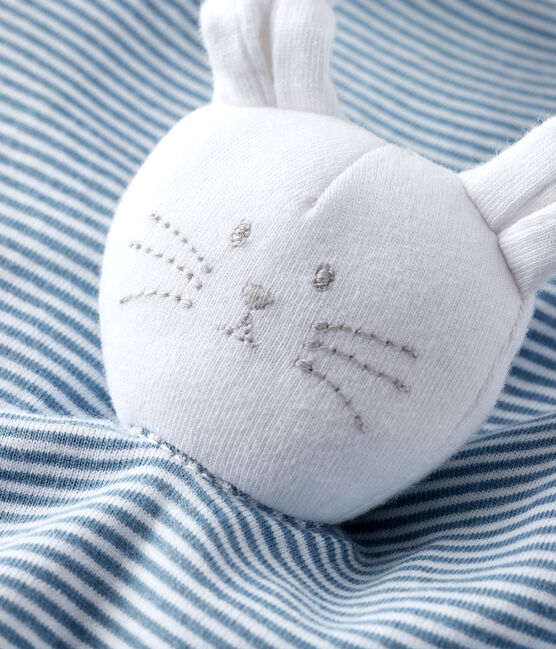 Knuffel van ribstof, de emblematische stof van Petit Bateau. blauw ACIER/wit MARSHMALLOW