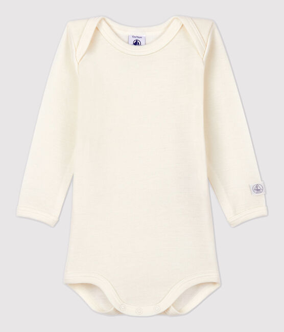 Body manches longues bébé en laine et coton blanc MARSHMALLOW