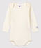Body manches longues bébé en laine et coton blanc MARSHMALLOW