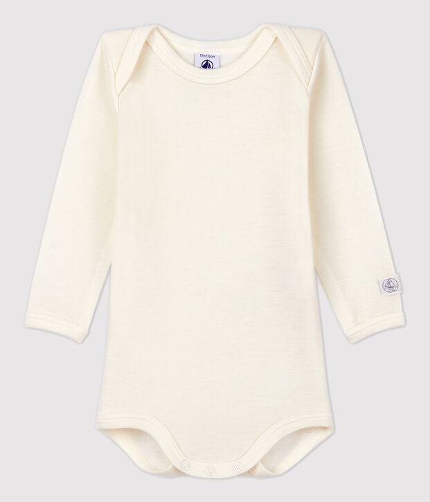 Body manches longues b&eacute;b&eacute; en laine et coton blanc
