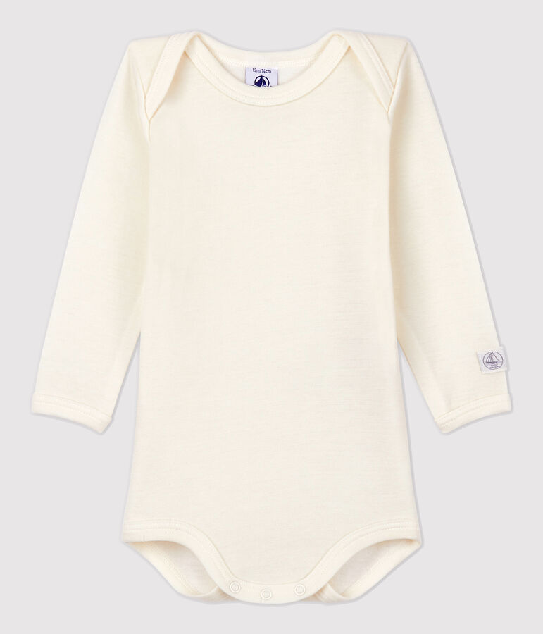 Body manches longues b&eacute;b&eacute; en laine et coton blanc
