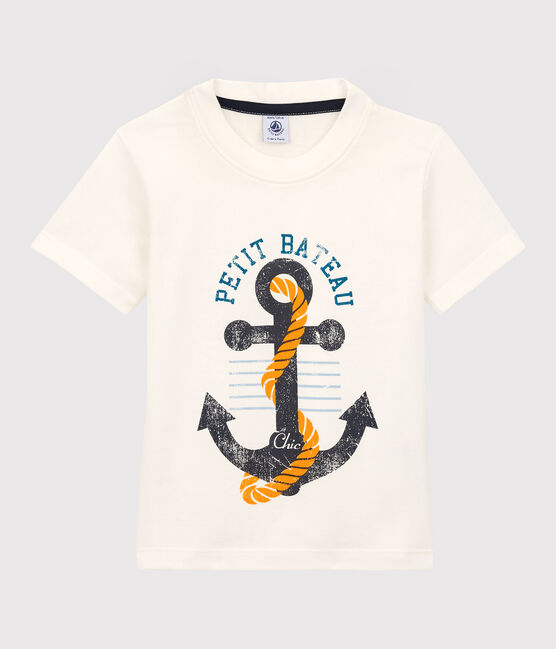 Tee-shirt manches courtes en jersey enfant garçon blanc MARSHMALLOW 1