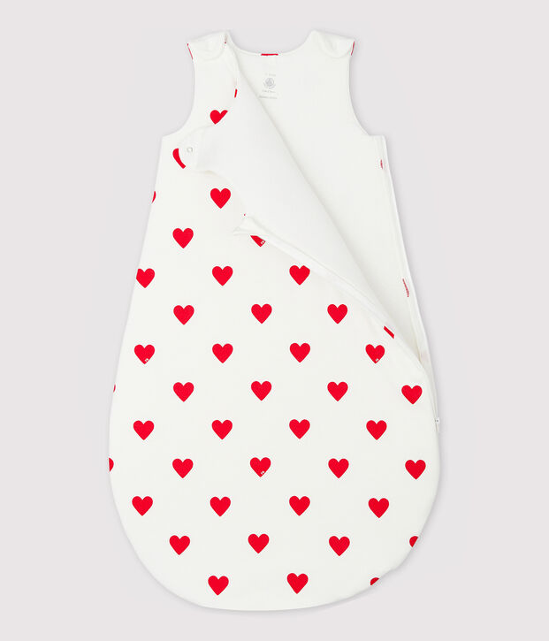 KATOENEN BABYTRAPPELZAKJE MET HARTJESPRINT TOG 2 wit/rood