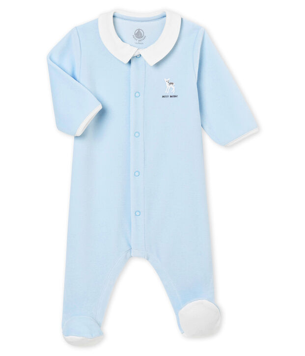 Effen pyjama in katoenfluweel voor babyjongens blauw