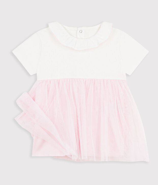 Babyjurkje met korte mouwen uit twee materialen roze/roze