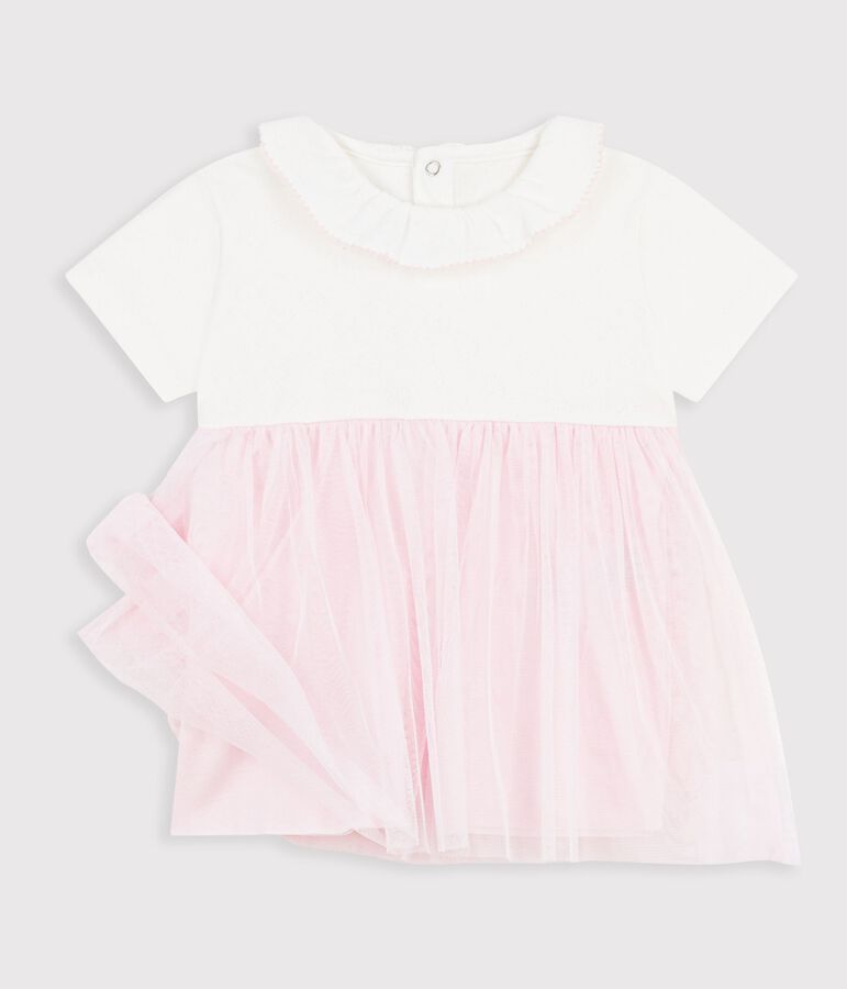 Babyjurkje met korte mouwen uit twee materialen roze/roze